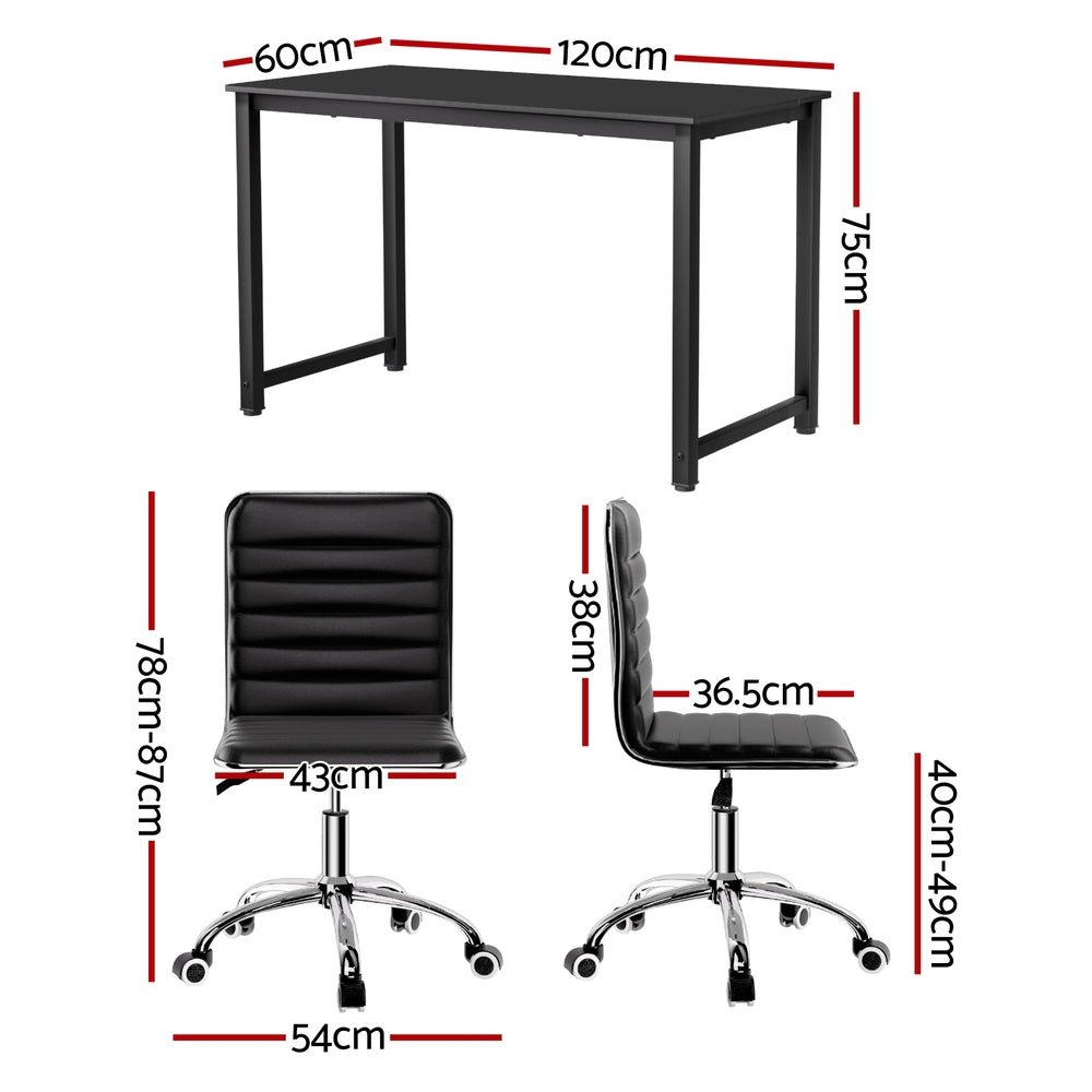 Computer Desk 120cm Executive Office Chairs Set PU Leather Low Back Black - Furniture > Office > Office & Desk Chairs - Rivercity House & Home Co. (ABN 18 642 972 209) - Affordable Modern Furniture Australia