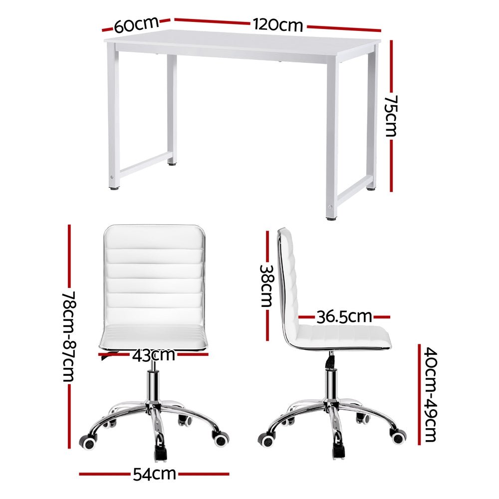 Computer Desk 120cm Executive Office Chairs Set PU Leather Low Back White - Furniture > Office > Office & Desk Chairs - Rivercity House & Home Co. (ABN 18 642 972 209) - Affordable Modern Furniture Australia