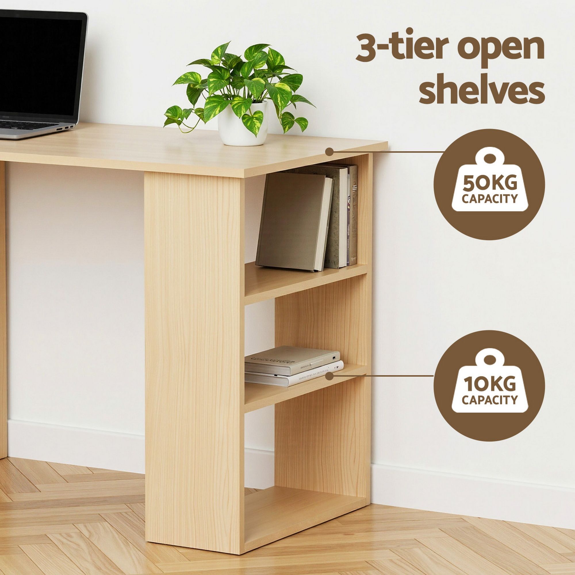 Computer Desk 120cm with Drawer and Shelf Storage - Oak White - Furniture > Office > Desks - Rivercity House & Home Co. (ABN 18 642 972 209) - Affordable Modern Furniture Australia