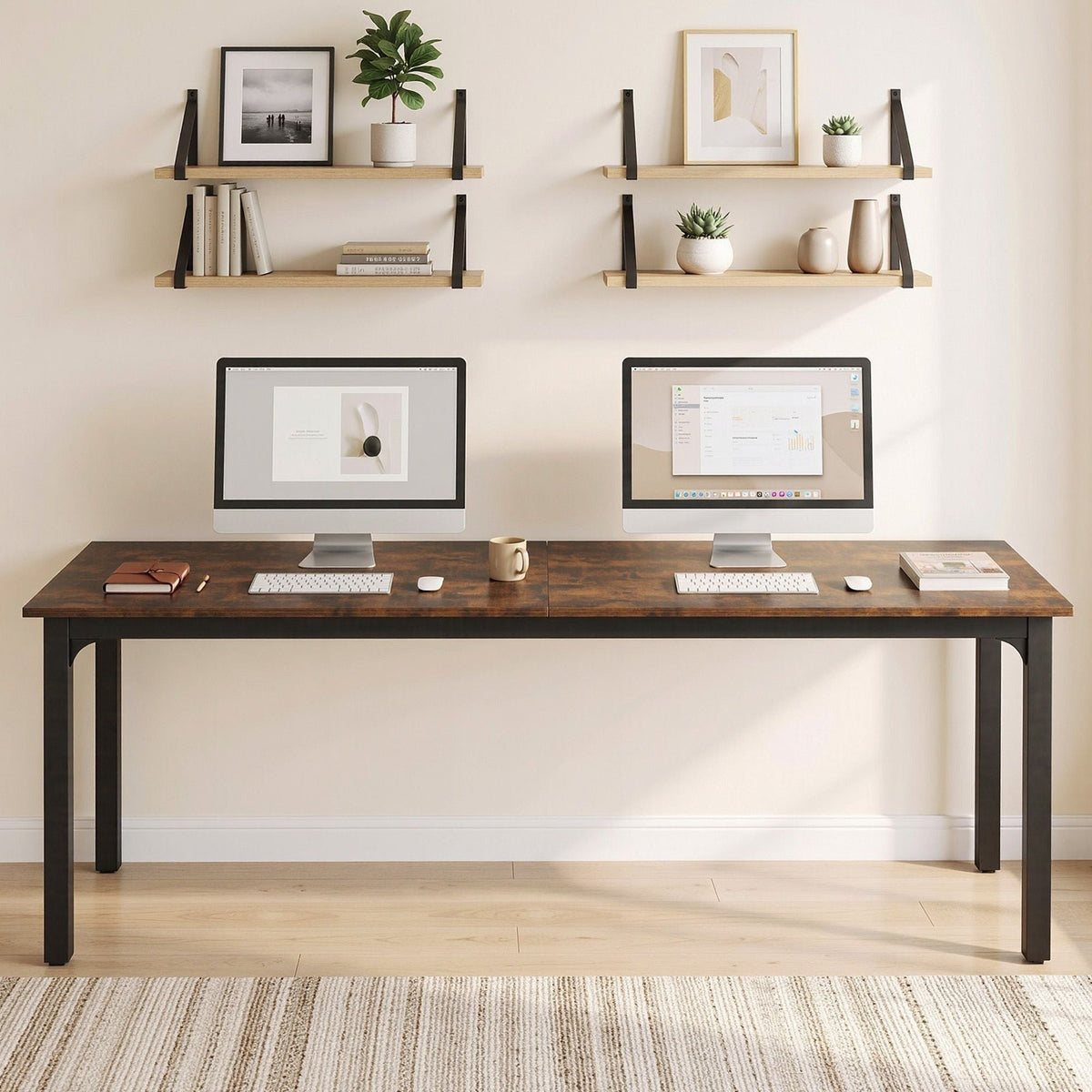 Computer Desk 2 Person Double Workstation 200cm - Rustic Brown - Furniture > Office > Desks - Rivercity House & Home Co. (ABN 18 642 972 209) - Affordable Modern Furniture Australia