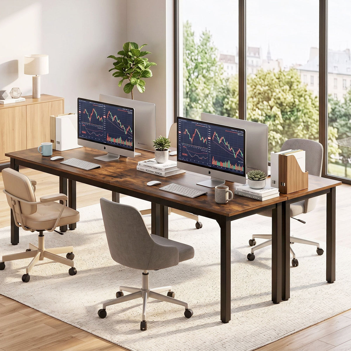 Computer Desk 2 Person Double Workstation 200cm - Rustic Brown - Furniture > Office > Desks - Rivercity House & Home Co. (ABN 18 642 972 209) - Affordable Modern Furniture Australia