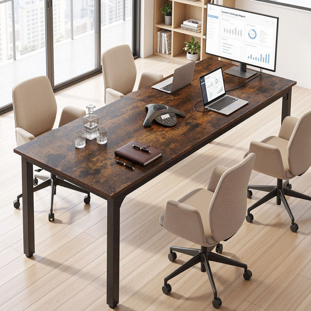 Computer Desk 2 Person Double Workstation 200cm - Rustic Brown - Furniture > Office > Desks - Rivercity House & Home Co. (ABN 18 642 972 209) - Affordable Modern Furniture Australia