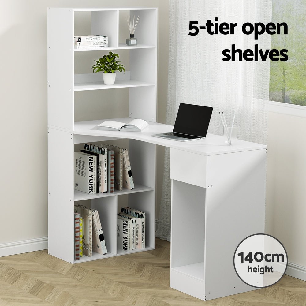 Computer Desk Bookshelf Drawer Cabinet White 120CM - Furniture > Office > Desks - Rivercity House & Home Co. (ABN 18 642 972 209) - Affordable Modern Furniture Australia