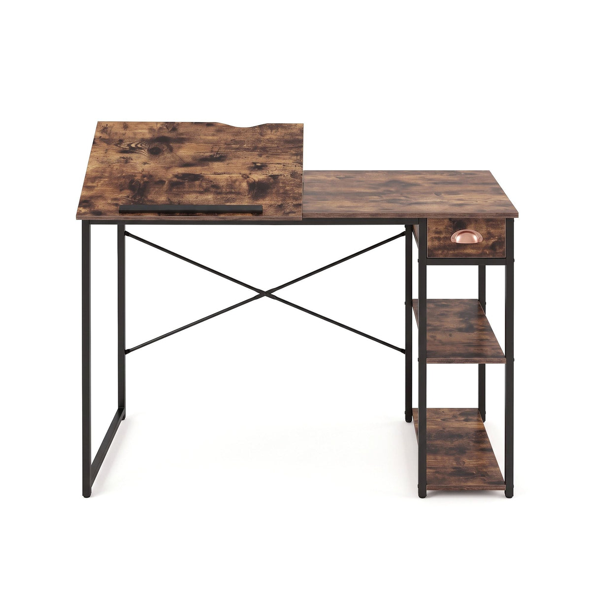Computer Desk Drafting Table with Tiltable Top and Drawer 108cm - Rustic Brown - Furniture > Office > Desks - Rivercity House & Home Co. (ABN 18 642 972 209) - Affordable Modern Furniture Australia