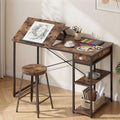 Computer Desk Drafting Table with Tiltable Top and Drawer 108cm - Rustic Brown