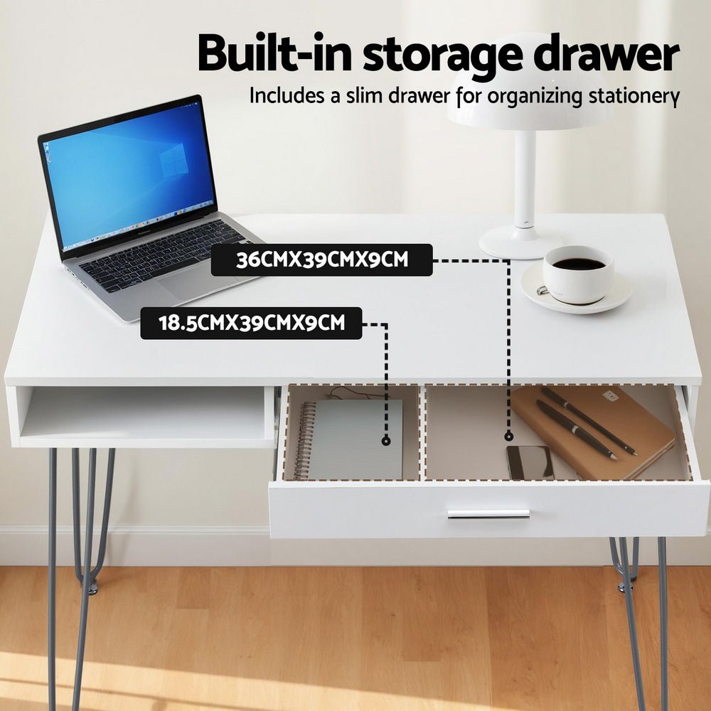 Computer Desk Drawer Cabinet Home Office Desks Workstation 100cm White - Furniture > Office > Desks - Rivercity House & Home Co. (ABN 18 642 972 209) - Affordable Modern Furniture Australia