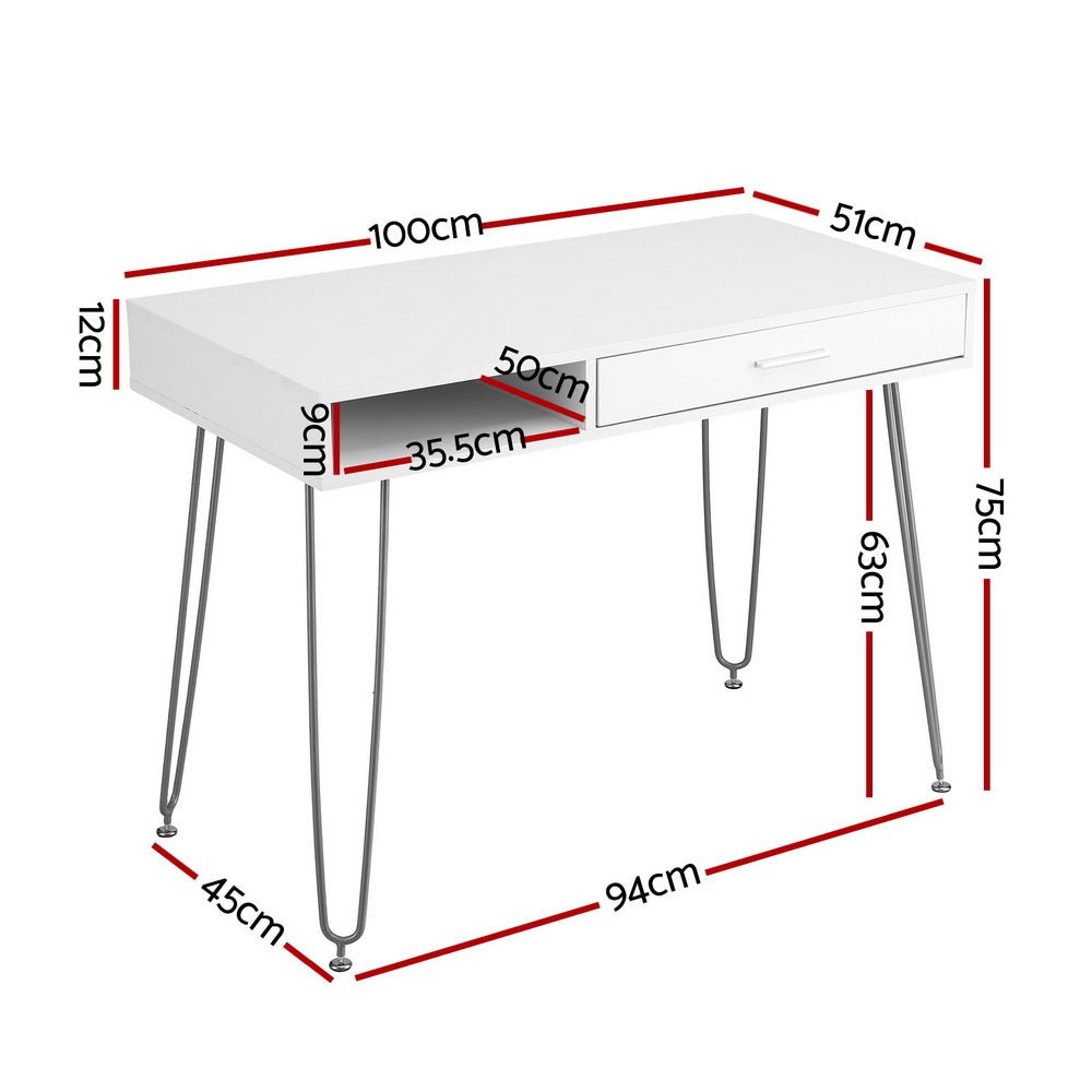 Computer Desk Drawer Cabinet Home Office Desks Workstation 100cm White - Furniture > Office > Desks - Rivercity House & Home Co. (ABN 18 642 972 209) - Affordable Modern Furniture Australia