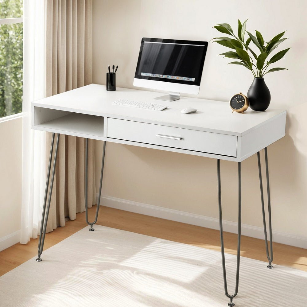 Computer Desk Drawer Cabinet Home Office Desks Workstation 100cm White - Furniture > Office > Desks - Rivercity House & Home Co. (ABN 18 642 972 209) - Affordable Modern Furniture Australia