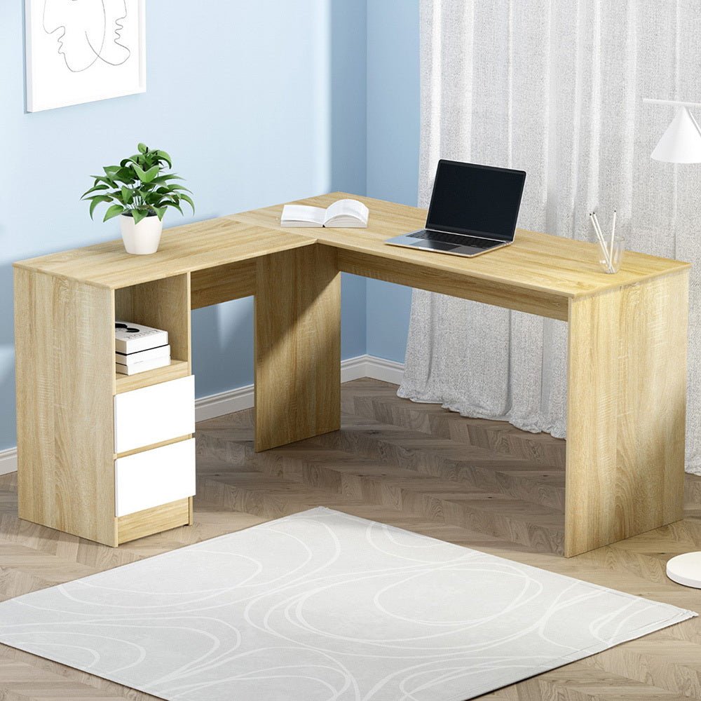 Computer Desk Drawer Cabinet L - Shape Oak 136CM - Furniture > Office > Desks - Rivercity House & Home Co. (ABN 18 642 972 209) - Affordable Modern Furniture Australia