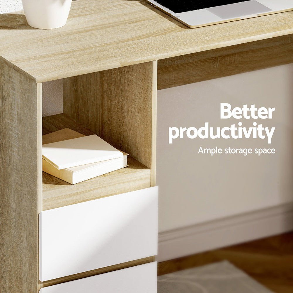 Computer Desk Drawer Cabinet L - Shape Oak 136CM - Furniture > Office > Desks - Rivercity House & Home Co. (ABN 18 642 972 209) - Affordable Modern Furniture Australia