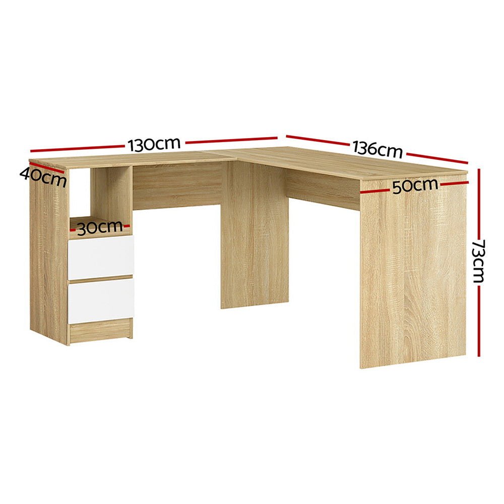 Computer Desk Drawer Cabinet L - Shape Oak 136CM - Furniture > Office > Desks - Rivercity House & Home Co. (ABN 18 642 972 209) - Affordable Modern Furniture Australia