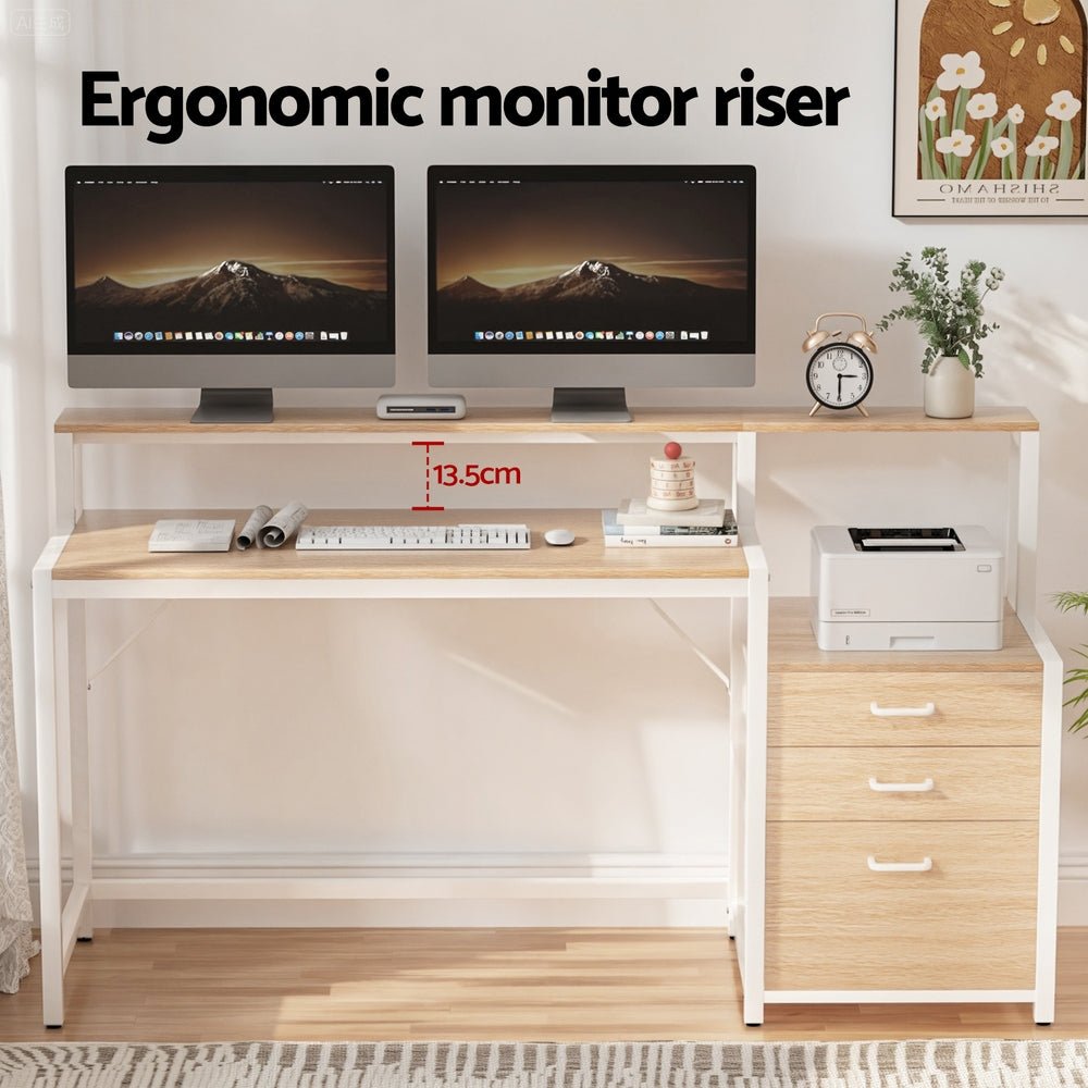 Computer Desk Home Office Study Table Desks w/Drawers Open Shelf Oak 160CM - Furniture > Office > Desks - Rivercity House & Home Co. (ABN 18 642 972 209) - Affordable Modern Furniture Australia