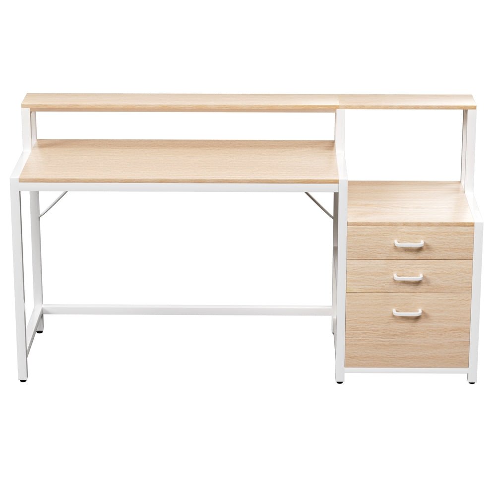 Computer Desk Home Office Study Table Desks w/Drawers Open Shelf Oak 160CM - Furniture > Office > Desks - Rivercity House & Home Co. (ABN 18 642 972 209) - Affordable Modern Furniture Australia