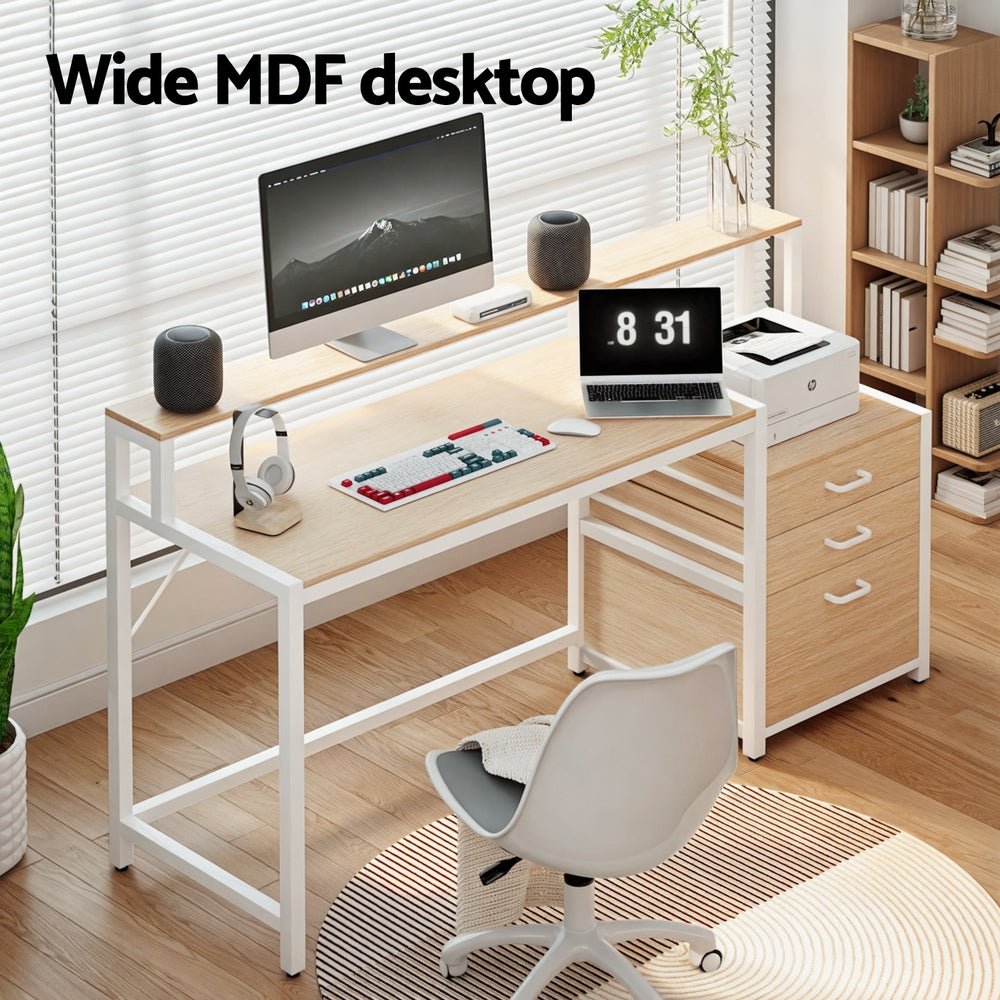 Computer Desk Home Office Study Table Desks w/Drawers Open Shelf Oak 160CM - Furniture > Office > Desks - Rivercity House & Home Co. (ABN 18 642 972 209) - Affordable Modern Furniture Australia