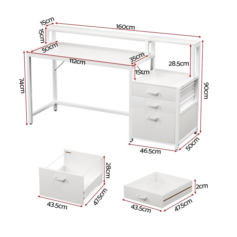 Computer Desk Home Office Study Table Desks w/Drawers Open Shelf White 160CM - Furniture > Office > Desks - Rivercity House & Home Co. (ABN 18 642 972 209) - Affordable Modern Furniture Australia