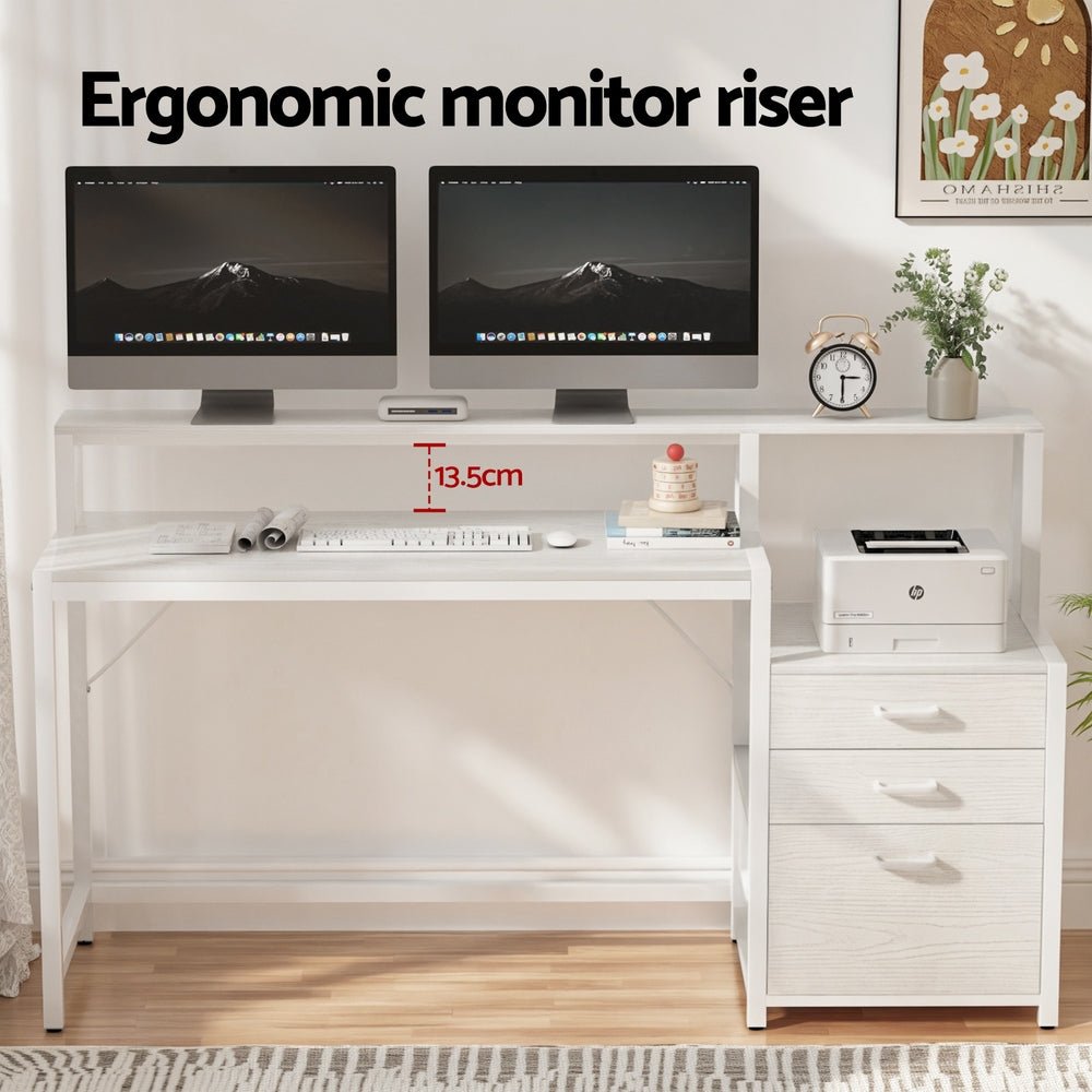 Computer Desk Home Office Study Table Desks w/Drawers Open Shelf White 160CM - Furniture > Office > Desks - Rivercity House & Home Co. (ABN 18 642 972 209) - Affordable Modern Furniture Australia