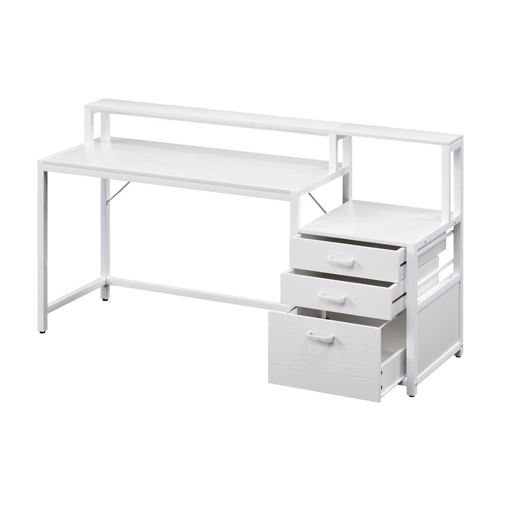 Computer Desk Home Office Study Table Desks w/Drawers Open Shelf White 160CM - Furniture > Office > Desks - Rivercity House & Home Co. (ABN 18 642 972 209) - Affordable Modern Furniture Australia