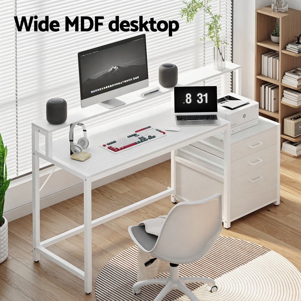 Computer Desk Home Office Study Table Desks w/Drawers Open Shelf White 160CM - Furniture > Office > Desks - Rivercity House & Home Co. (ABN 18 642 972 209) - Affordable Modern Furniture Australia