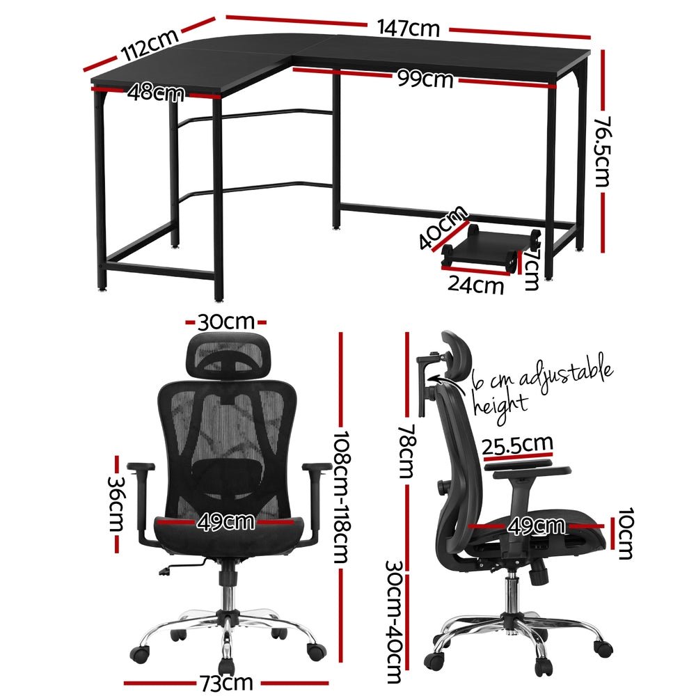 Computer Desk L - Shape Corner Desks Ergonomic Office Chair Mesh Chairs - Furniture > Office > Desks - Rivercity House & Home Co. (ABN 18 642 972 209) - Affordable Modern Furniture Australia