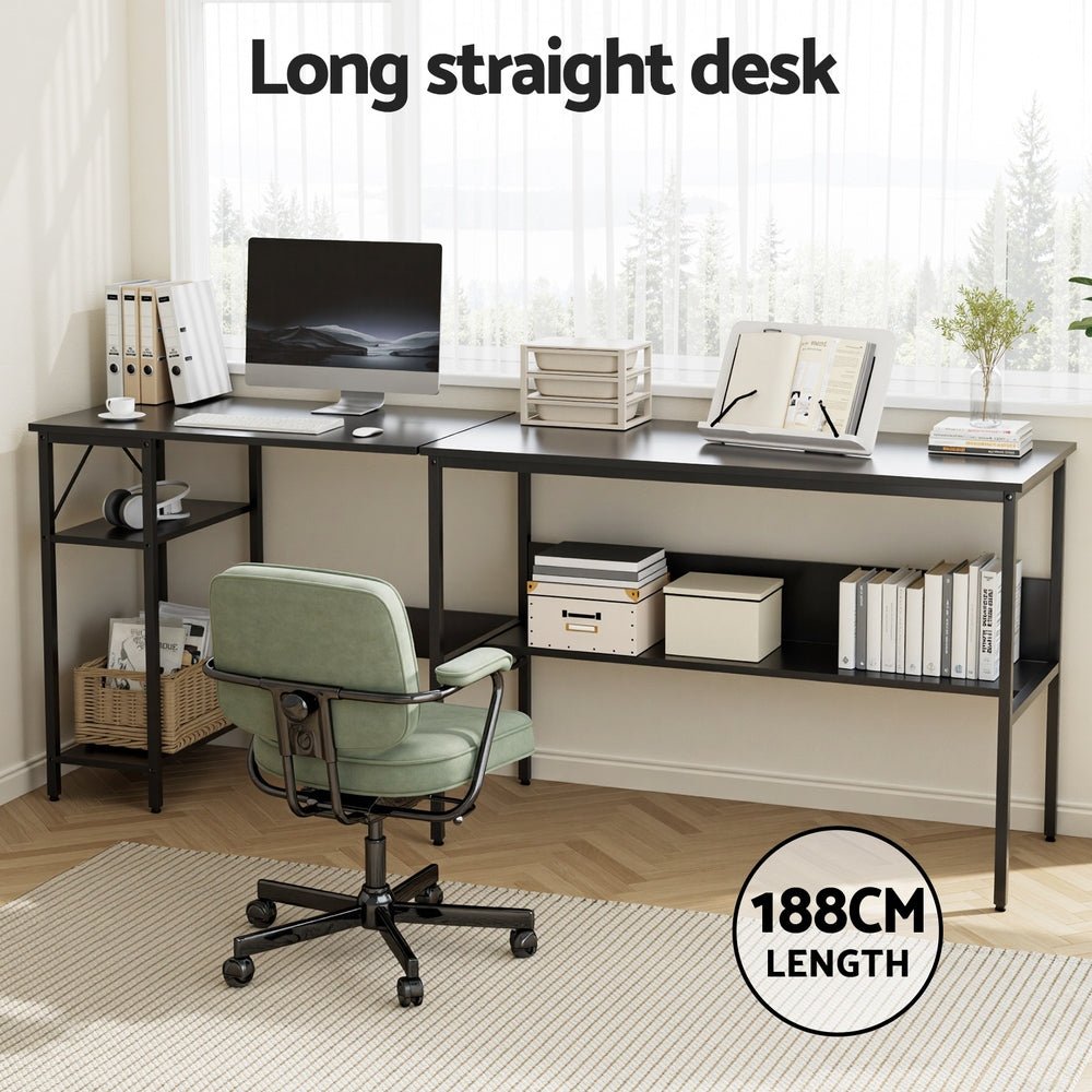 Computer Desk L shape Home Office Study Table Desks Open Shelf Black - Furniture > Office > Desks - Rivercity House & Home Co. (ABN 18 642 972 209) - Affordable Modern Furniture Australia