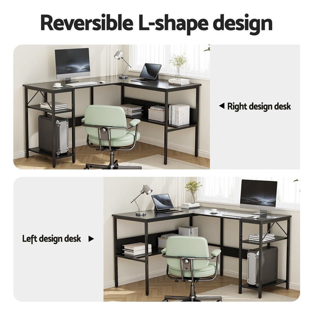 Computer Desk L shape Home Office Study Table Desks Open Shelf Black - Furniture > Office > Desks - Rivercity House & Home Co. (ABN 18 642 972 209) - Affordable Modern Furniture Australia