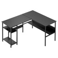 L-Shaped Computer Desk with Open Shelf for Home Office Study - Black
