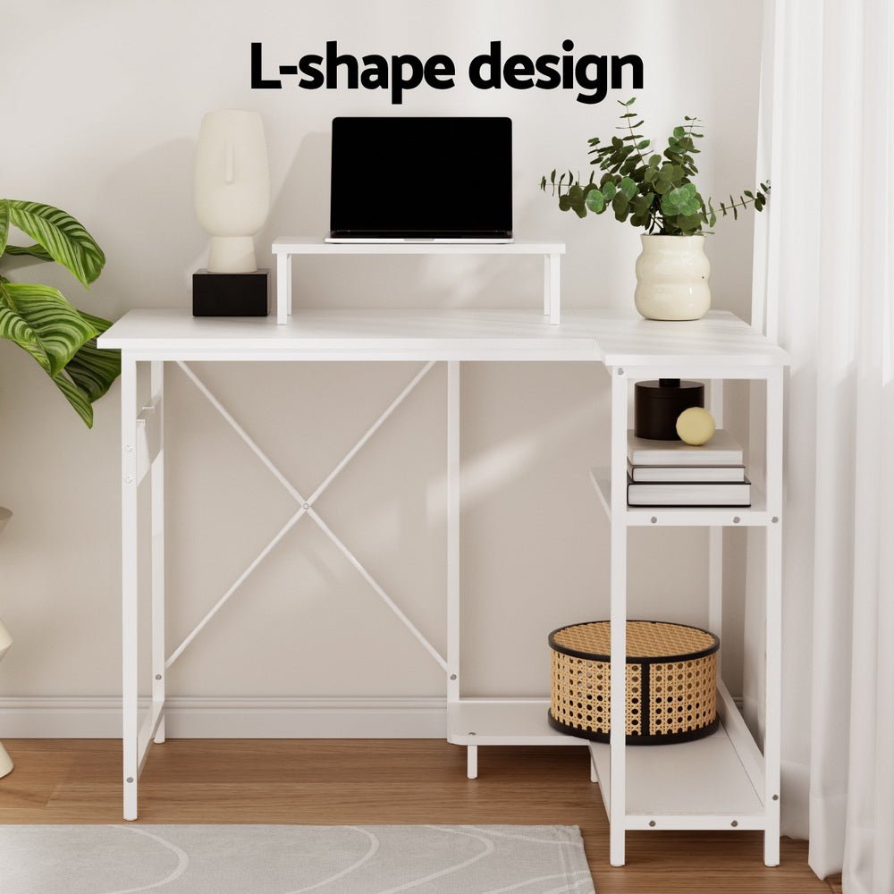 Computer Desk L - Shape Home Office Study Table Open Shelves White 100CM - Furniture > Office > Desks - Rivercity House & Home Co. (ABN 18 642 972 209) - Affordable Modern Furniture Australia