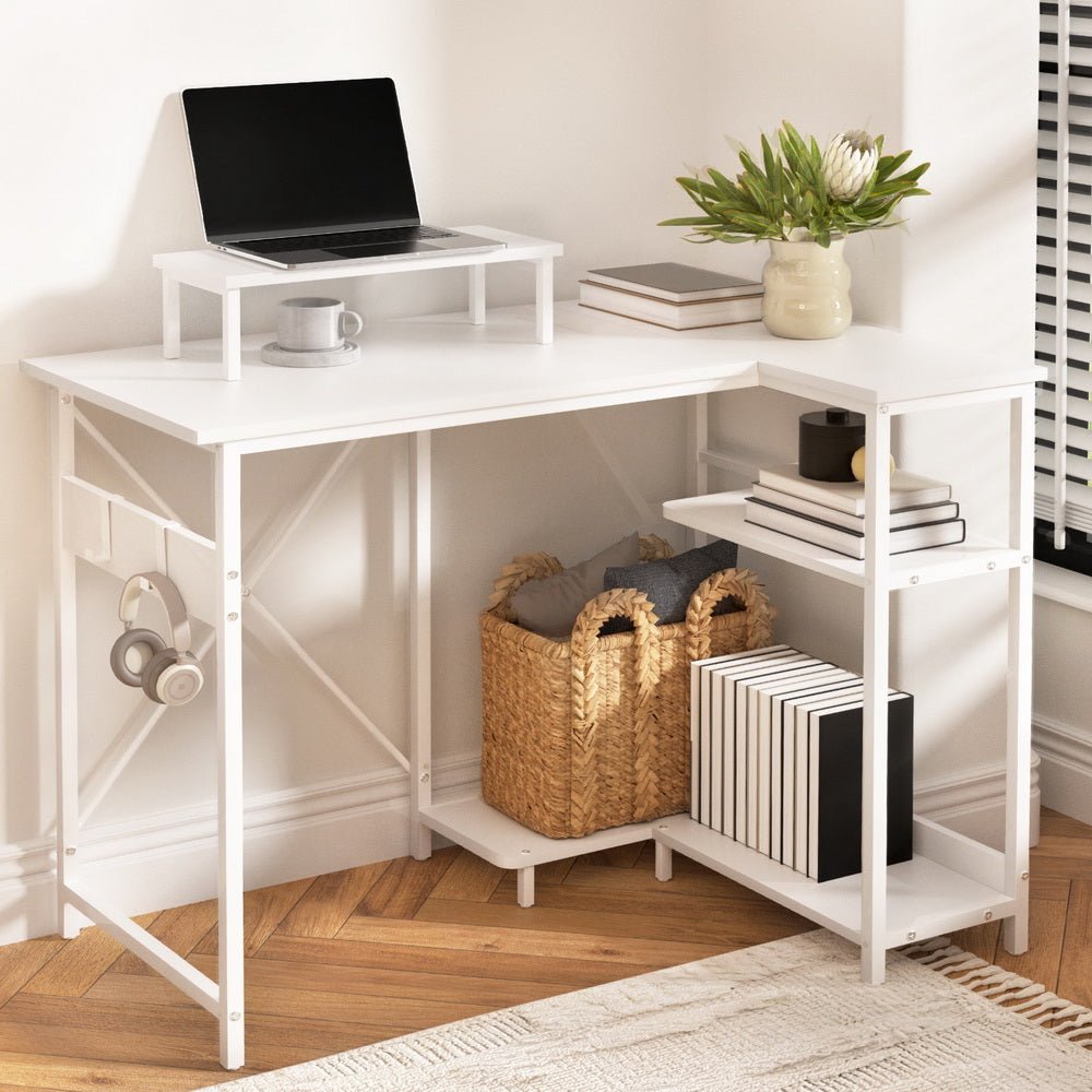 Computer Desk L - Shape Home Office Study Table Open Shelves White 100CM - Furniture > Office > Desks - Rivercity House & Home Co. (ABN 18 642 972 209) - Affordable Modern Furniture Australia