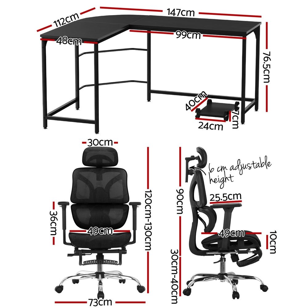 Computer Desk L - Shape Study Desks Ergonomic Office Chair Mesh Chairs - Furniture > Office > Desks - Rivercity House & Home Co. (ABN 18 642 972 209) - Affordable Modern Furniture Australia