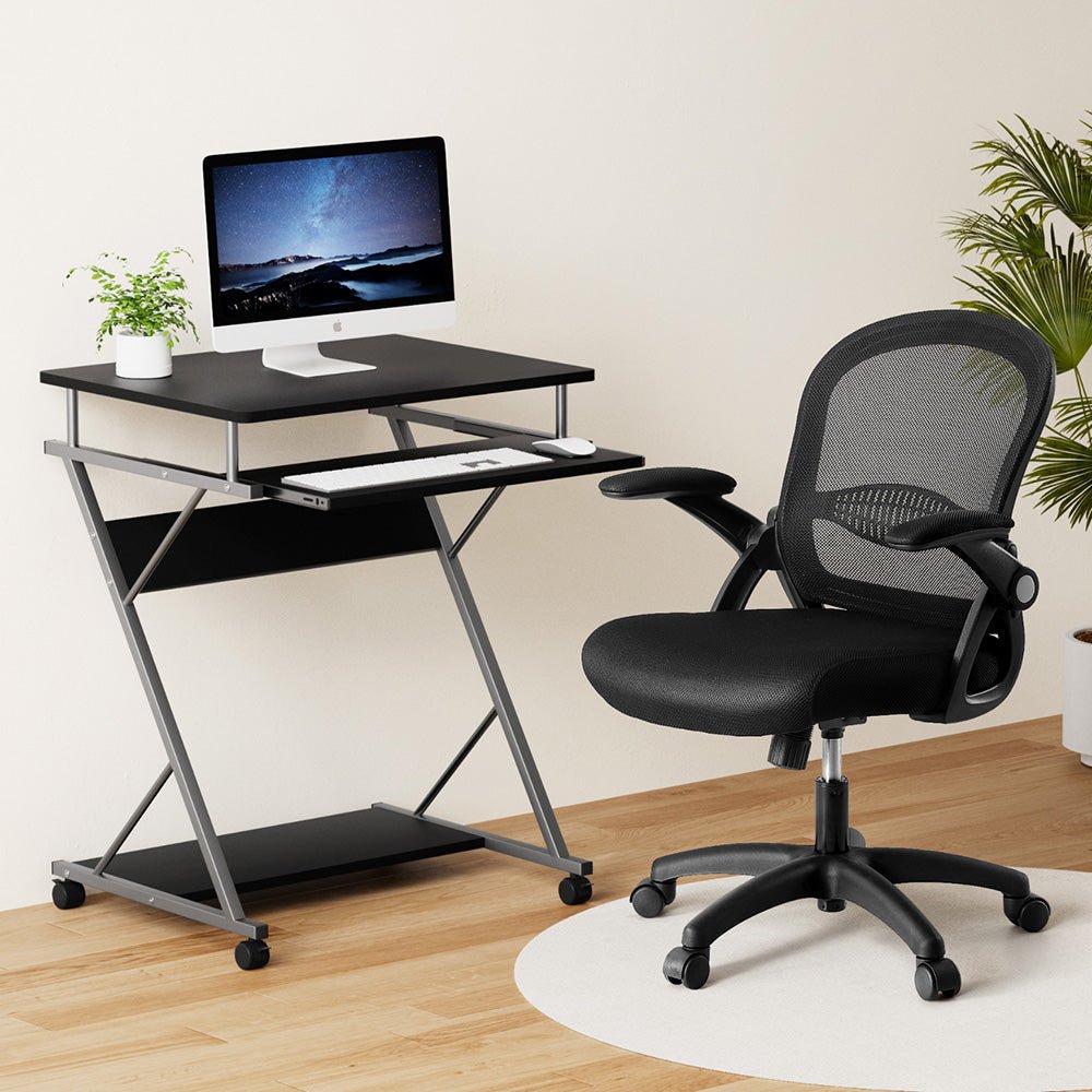 Computer Desk Mesh Office Chair Set Desks with Keyboard Shelf Try Black - Furniture > Office > Desks - Rivercity House & Home Co. (ABN 18 642 972 209) - Affordable Modern Furniture Australia