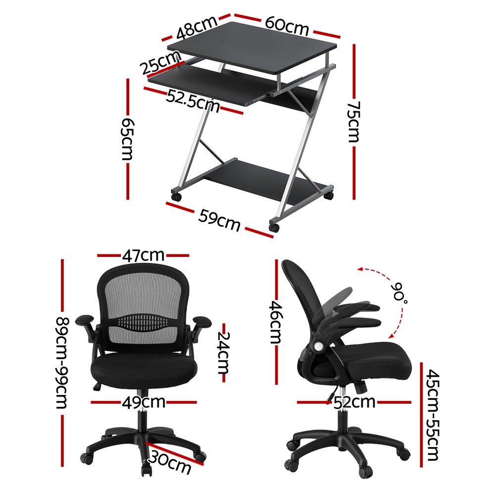 Computer Desk Mesh Office Chair Set Desks with Keyboard Shelf Try Black - Furniture > Office > Desks - Rivercity House & Home Co. (ABN 18 642 972 209) - Affordable Modern Furniture Australia