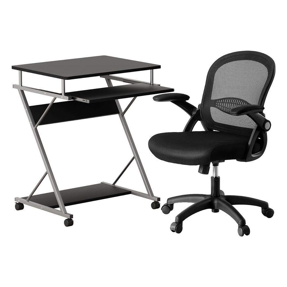 Computer Desk Mesh Office Chair Set Desks with Keyboard Shelf Try Black - Furniture > Office > Desks - Rivercity House & Home Co. (ABN 18 642 972 209) - Affordable Modern Furniture Australia