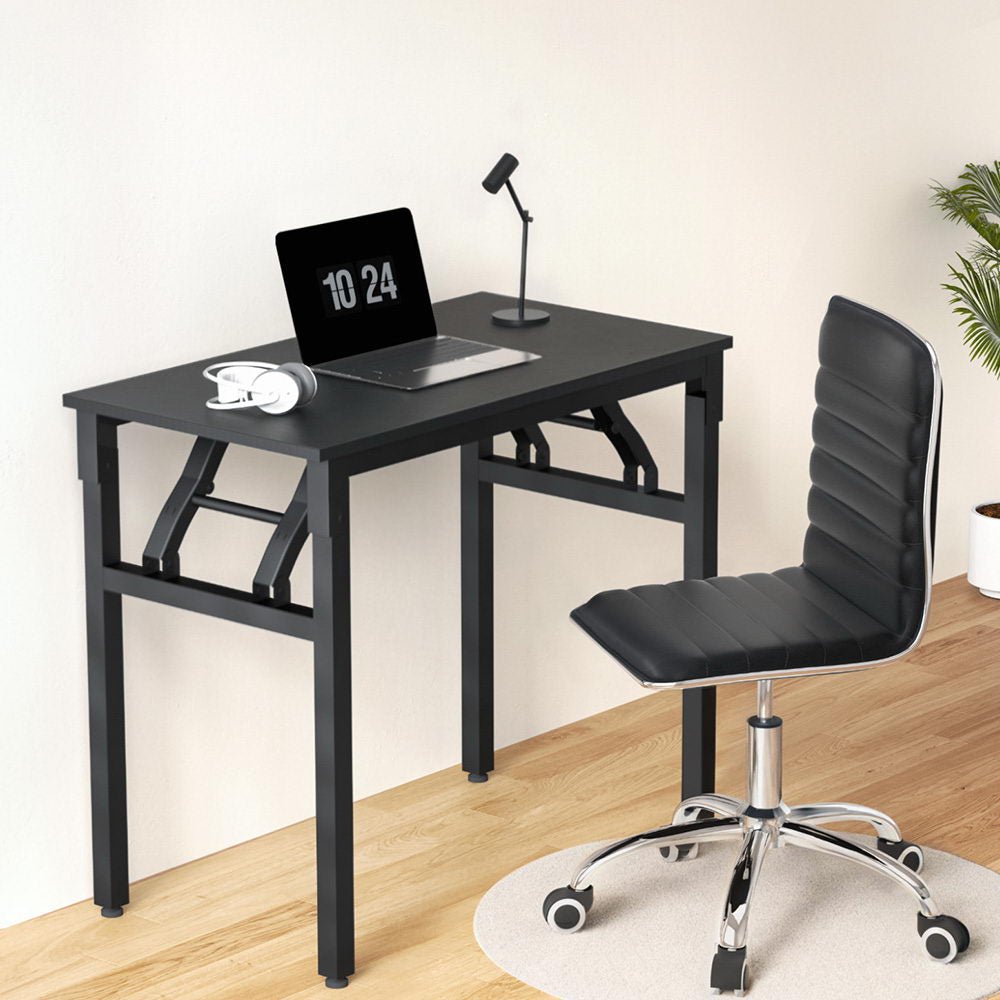 Computer Desk Office Chair PU Leather Set Foldable Home Study Table Black - Furniture > Office > Desks - Rivercity House & Home Co. (ABN 18 642 972 209) - Affordable Modern Furniture Australia