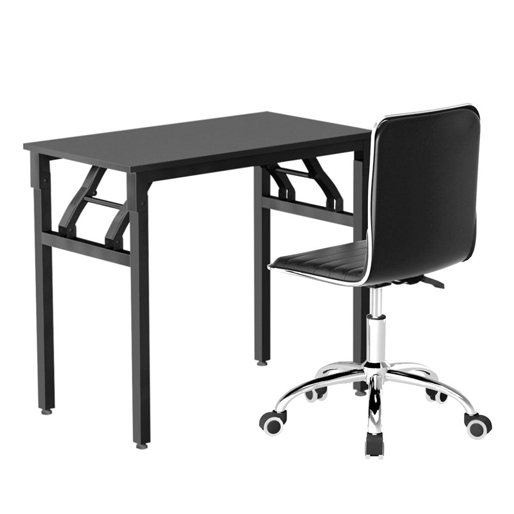 Computer Desk Office Chair PU Leather Set Foldable Home Study Table Black - Furniture > Office > Desks - Rivercity House & Home Co. (ABN 18 642 972 209) - Affordable Modern Furniture Australia