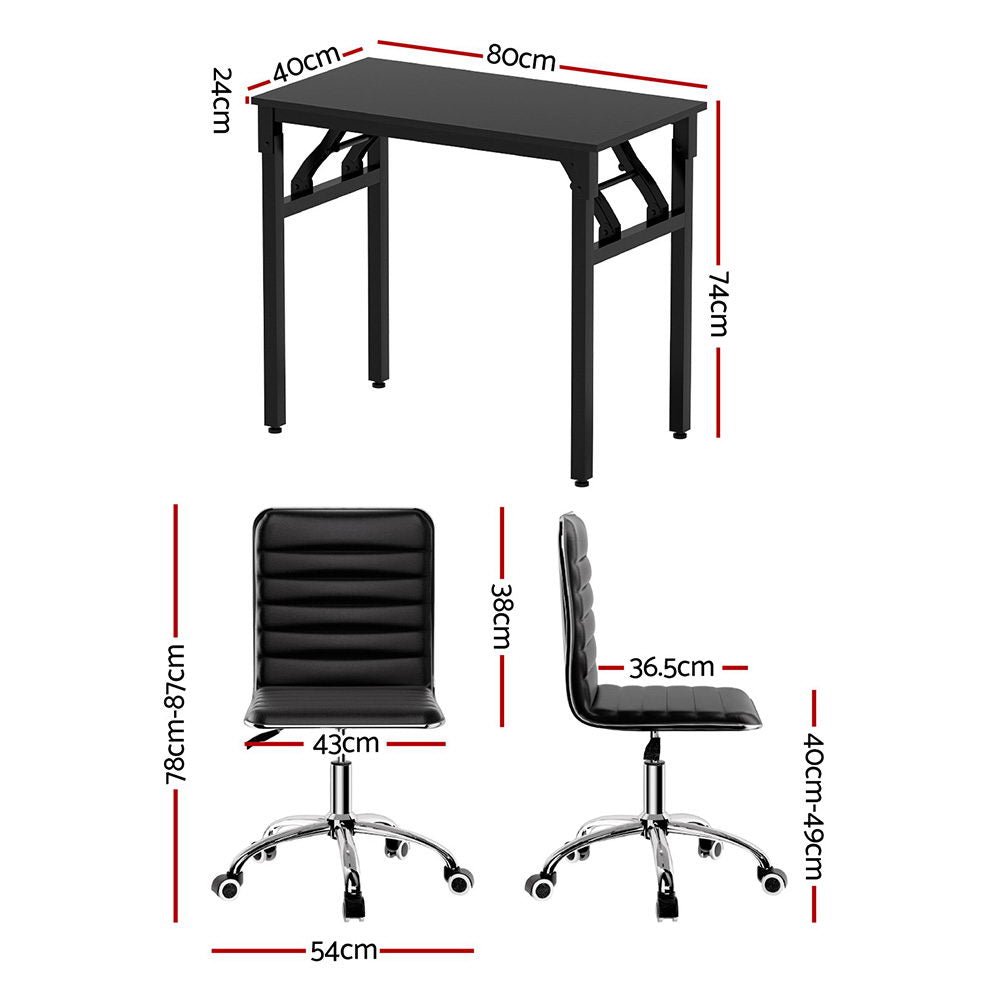 Computer Desk Office Chair PU Leather Set Foldable Home Study Table Black - Furniture > Office > Desks - Rivercity House & Home Co. (ABN 18 642 972 209) - Affordable Modern Furniture Australia