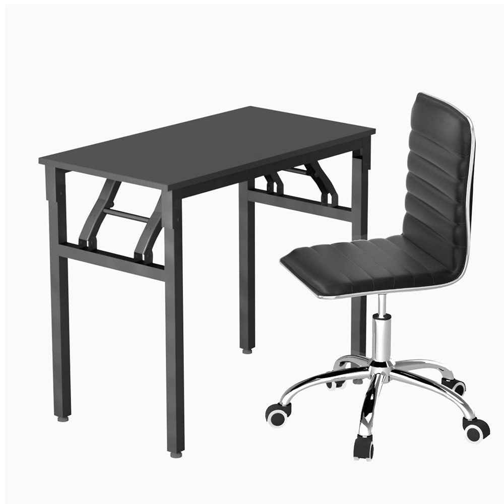 Computer Desk Office Chair PU Leather Set Foldable Home Study Table Black - Furniture > Office > Desks - Rivercity House & Home Co. (ABN 18 642 972 209) - Affordable Modern Furniture Australia