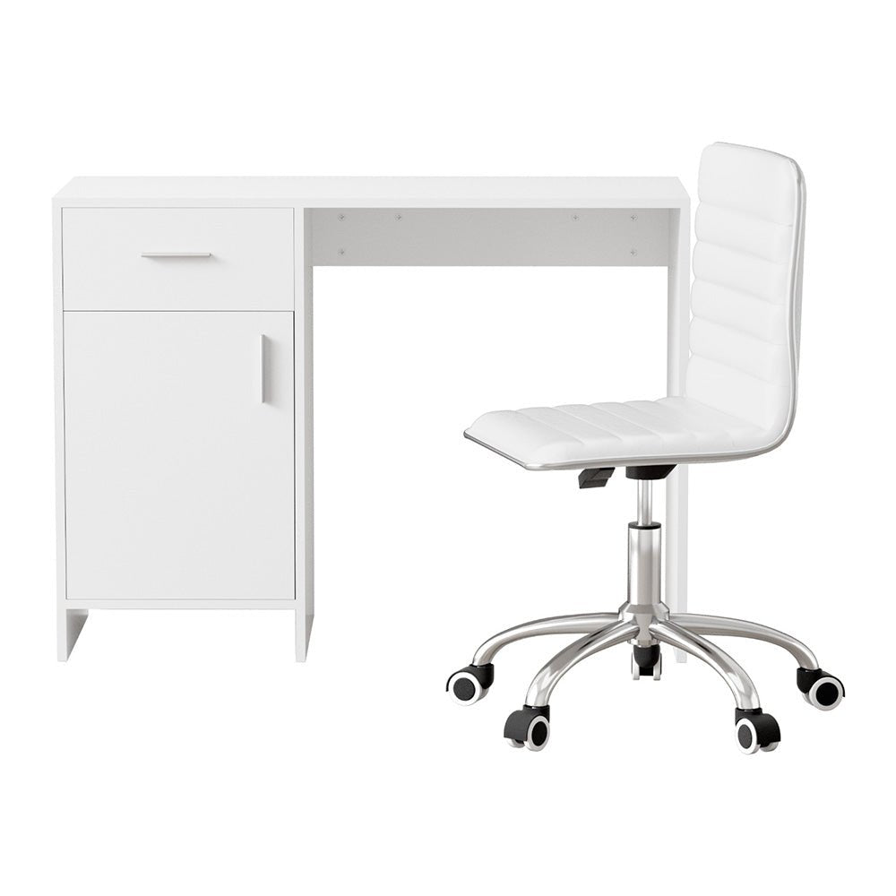 Computer Desk Office Chair Set PU Leather Home Study Table 100cm White - Furniture > Office > Desks - Rivercity House & Home Co. (ABN 18 642 972 209) - Affordable Modern Furniture Australia