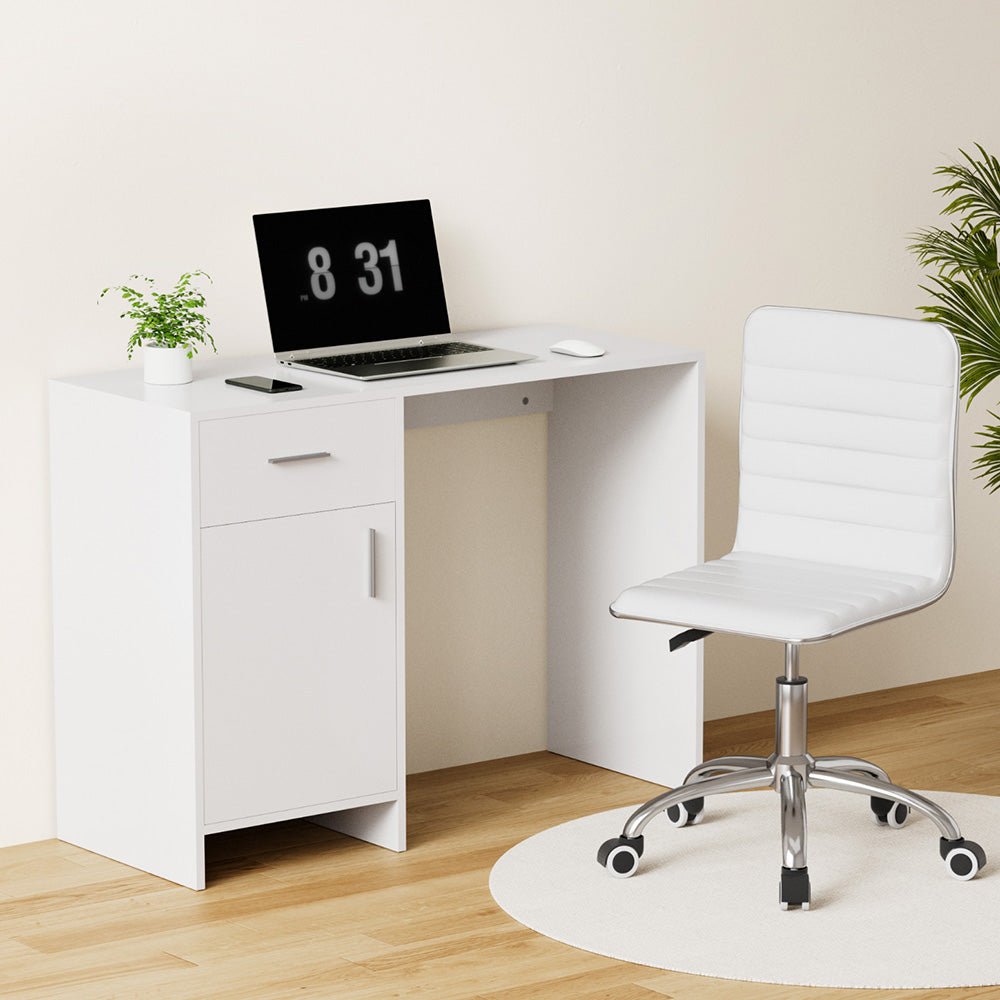 Computer Desk Office Chair Set PU Leather Home Study Table 100cm White - Furniture > Office > Desks - Rivercity House & Home Co. (ABN 18 642 972 209) - Affordable Modern Furniture Australia