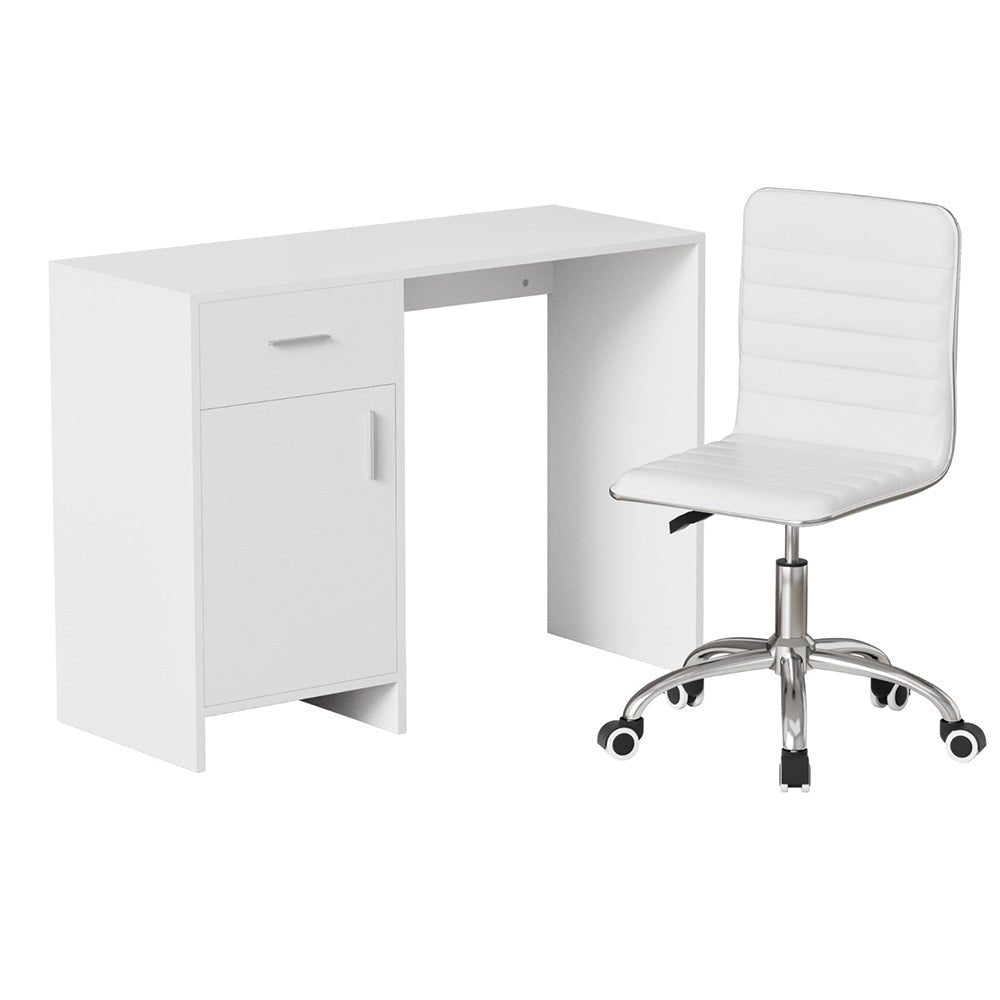 Computer Desk Office Chair Set PU Leather Home Study Table 100cm White - Furniture > Office > Desks - Rivercity House & Home Co. (ABN 18 642 972 209) - Affordable Modern Furniture Australia