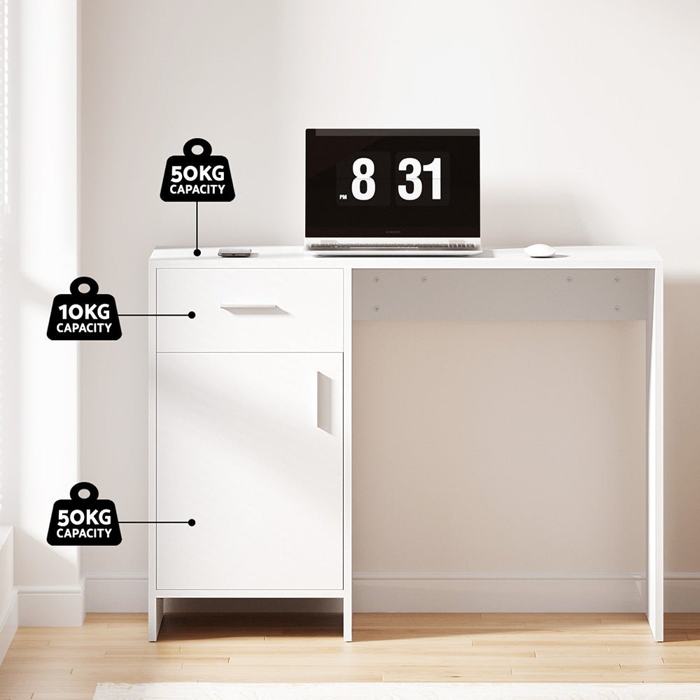 Computer Desk Office Chair Set PU Leather Home Study Table 100cm White - Furniture > Office > Desks - Rivercity House & Home Co. (ABN 18 642 972 209) - Affordable Modern Furniture Australia