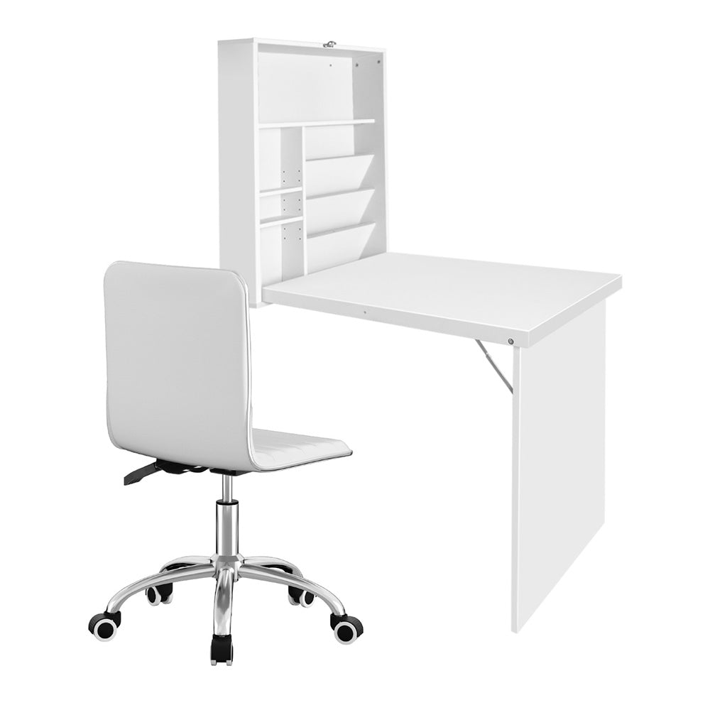 Computer Desk Office Chair Set PU Leather Wall Mount Foldable Table White - Furniture > Office > Desks - Rivercity House & Home Co. (ABN 18 642 972 209) - Affordable Modern Furniture Australia
