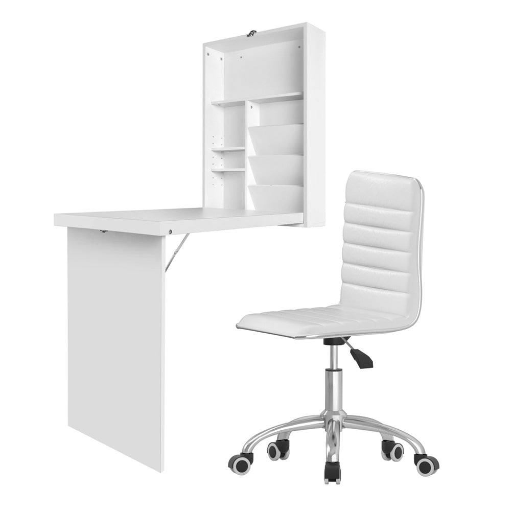 Computer Desk Office Chair Set PU Leather Wall Mount Foldable Table White - Furniture > Office > Desks - Rivercity House & Home Co. (ABN 18 642 972 209) - Affordable Modern Furniture Australia