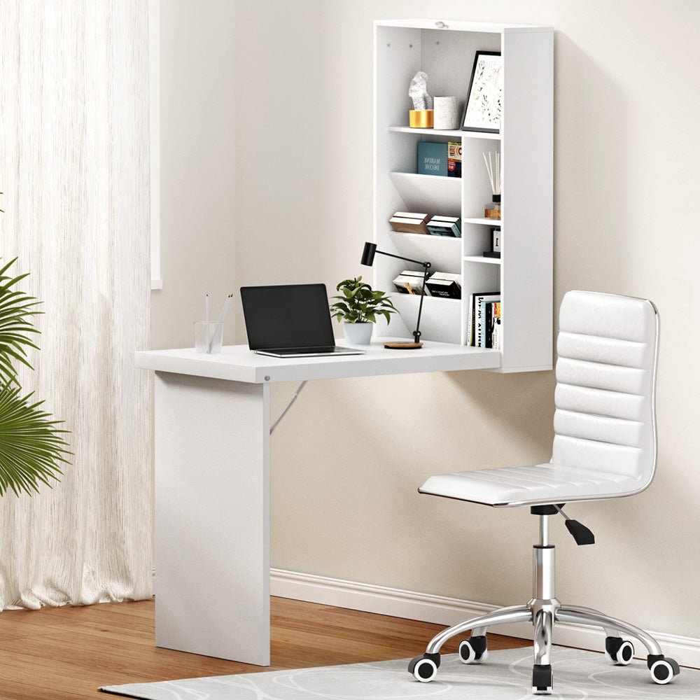 Computer Desk Office Chair Set PU Leather Wall Mount Foldable Table White - Furniture > Office > Desks - Rivercity House & Home Co. (ABN 18 642 972 209) - Affordable Modern Furniture Australia