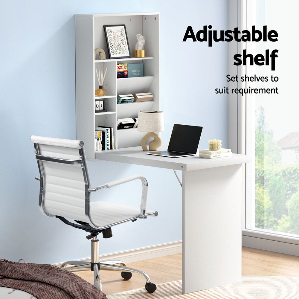 Computer Desk Office Chair Set PU Leather Wall Mount Foldable Table White - Furniture > Office > Desks - Rivercity House & Home Co. (ABN 18 642 972 209) - Affordable Modern Furniture Australia