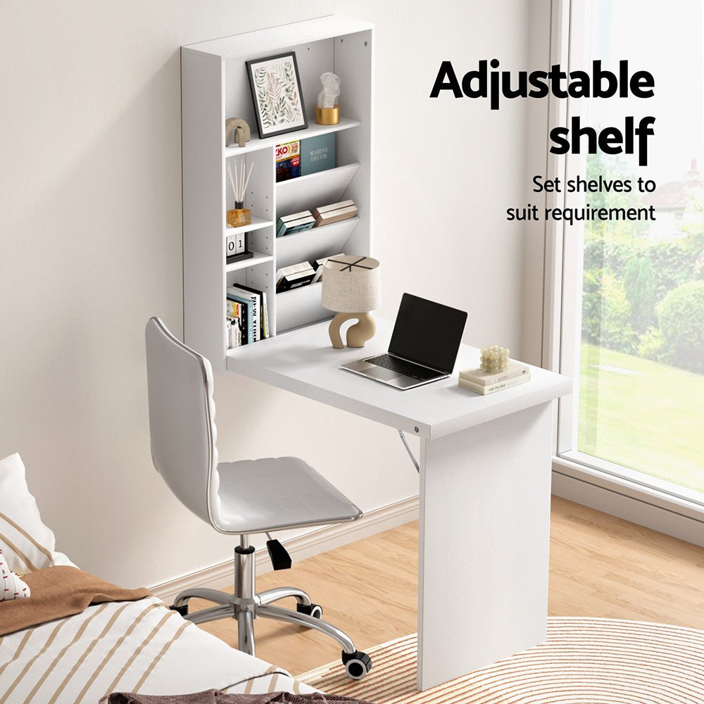 Computer Desk Office Chair Set PU Leather Wall Mount Foldable Table White - Furniture > Office > Desks - Rivercity House & Home Co. (ABN 18 642 972 209) - Affordable Modern Furniture Australia