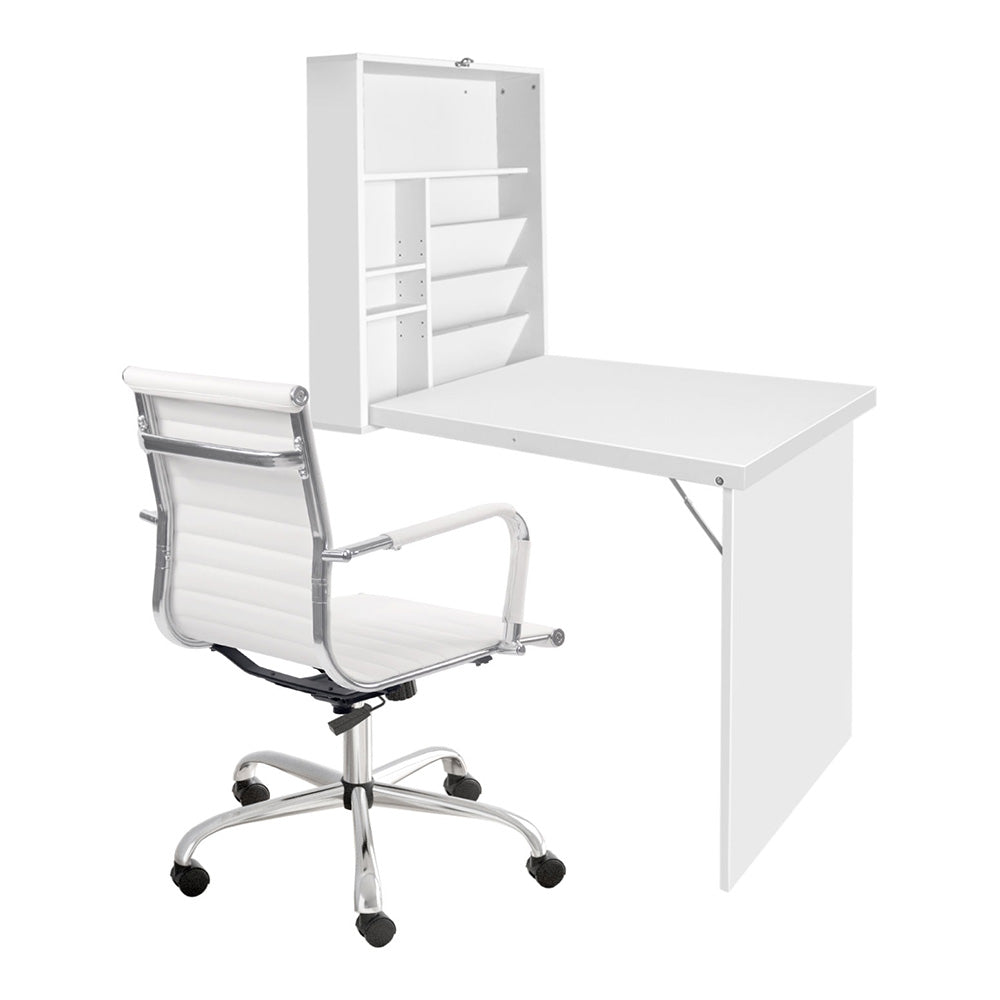 Computer Desk Office Chair Set PU Leather Wall Mount Foldable Table White - Furniture > Office > Desks - Rivercity House & Home Co. (ABN 18 642 972 209) - Affordable Modern Furniture Australia