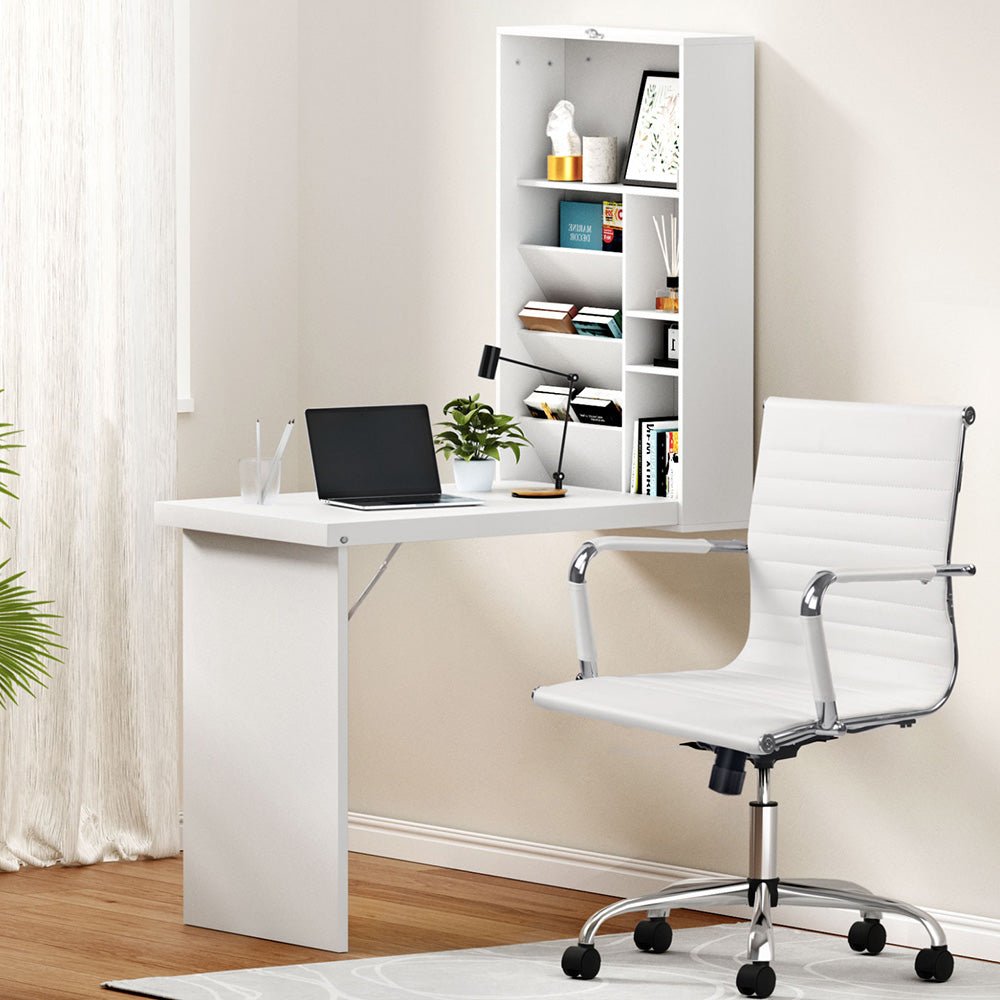 Computer Desk Office Chair Set PU Leather Wall Mount Foldable Table White - Furniture > Office > Desks - Rivercity House & Home Co. (ABN 18 642 972 209) - Affordable Modern Furniture Australia