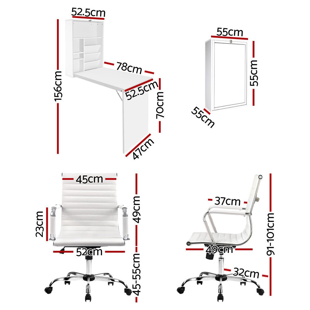 Computer Desk Office Chair Set PU Leather Wall Mount Foldable Table White - Furniture > Office > Desks - Rivercity House & Home Co. (ABN 18 642 972 209) - Affordable Modern Furniture Australia