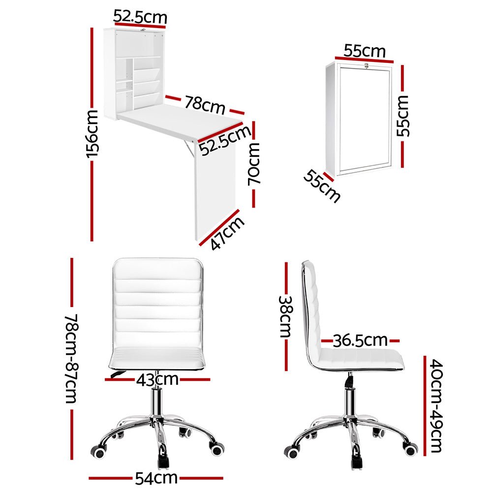 Computer Desk Office Chair Set PU Leather Wall Mount Foldable Table White - Furniture > Office > Desks - Rivercity House & Home Co. (ABN 18 642 972 209) - Affordable Modern Furniture Australia