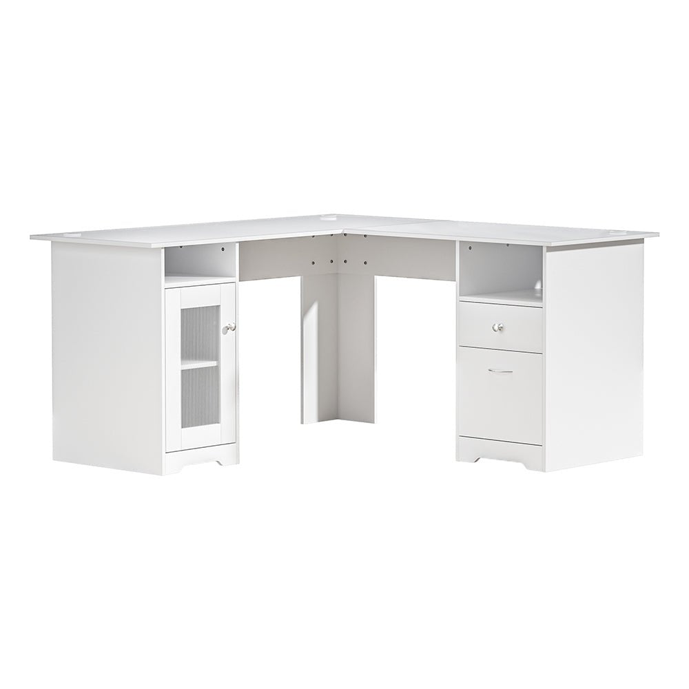 Computer Desk Shelf Cabinet L - Shape White 150CM - Furniture > Office > Desks - Rivercity House & Home Co. (ABN 18 642 972 209) - Affordable Modern Furniture Australia